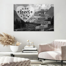 Load image into Gallery viewer, Mountain Range All of Me Loves All of You Multi-Names Premium Canvas