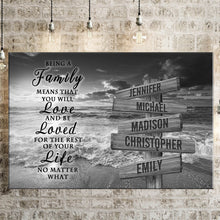 Load image into Gallery viewer, Ocean Sunset  "Being A Family Means You Will Love And Be Loved" Multi-Names Premium Canvas Poster