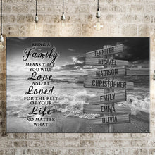 Load image into Gallery viewer, Ocean Sunset  "Being A Family Means You Will Love And Be Loved" Multi-Names Premium Canvas Poster