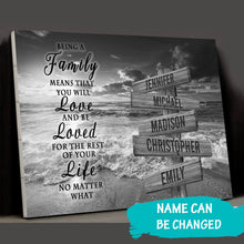 Load image into Gallery viewer, Ocean Sunset "Being A Family Means You Will Love And Be Loved" Multi-Names Premium Canvas