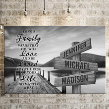 Load image into Gallery viewer, River Pier "Being A Family Means You Will Love And Be Loved" Multi-Names Premium Canvas Poster