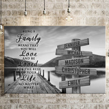 Load image into Gallery viewer, River Pier "Being A Family Means You Will Love And Be Loved" Multi-Names Premium Canvas Poster