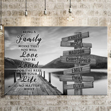 Load image into Gallery viewer, River Pier "Being A Family Means You Will Love And Be Loved" Multi-Names Premium Canvas Poster