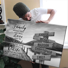 Load image into Gallery viewer, River Pier "Being A Family Means You Will Love And Be Loved" Multi-Names Premium Canvas