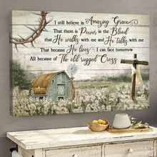 Load image into Gallery viewer, Barn painting, Flower field painting, I still believe in Amazing Grace - Jesus Landscape Canvas Prints, Wall Art