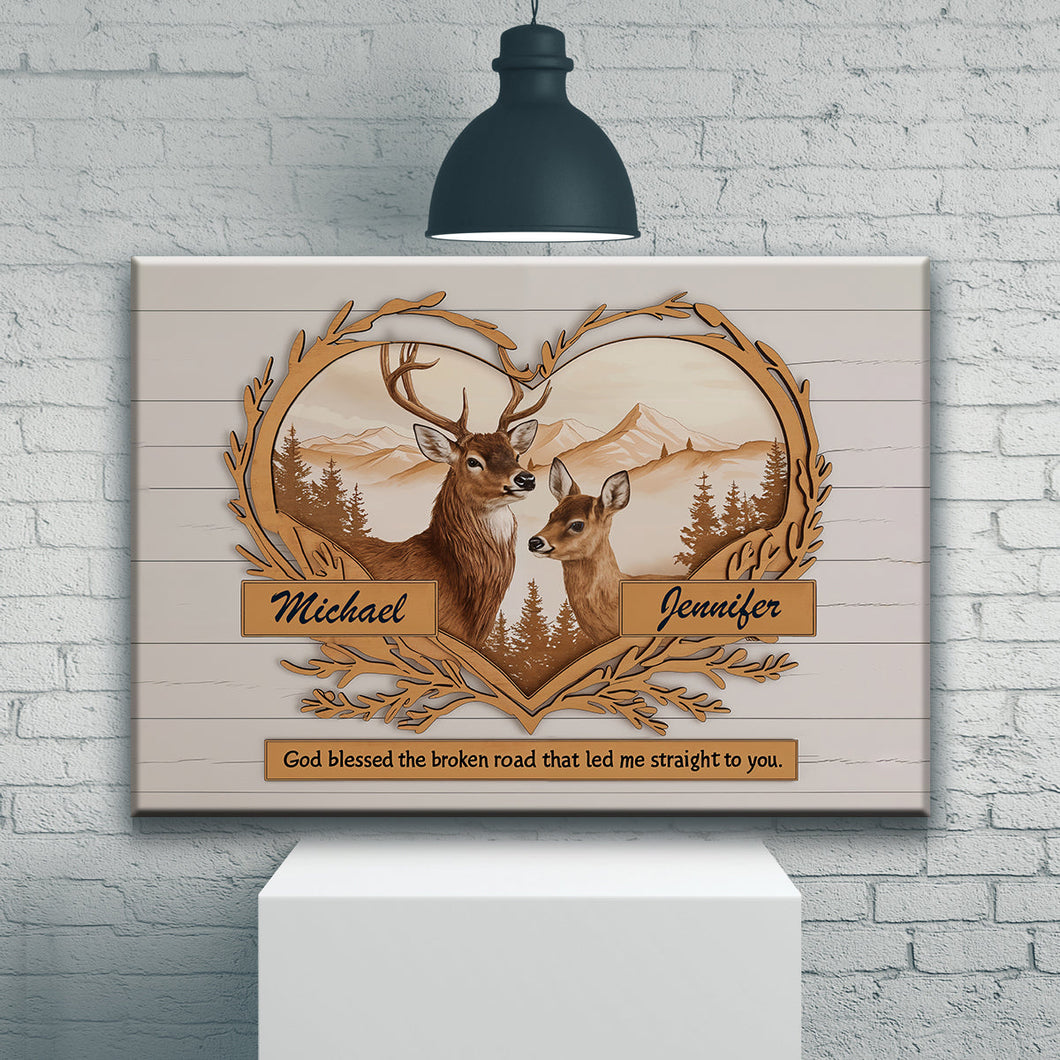 Deer Love Mountains 2 Names Premium Poster