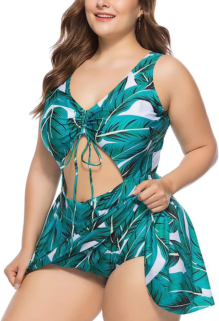 Hot Sale Plus Size Tankini Swimsuits for Women Two Piece Swim Dress Flare Flowy Bathing Suits