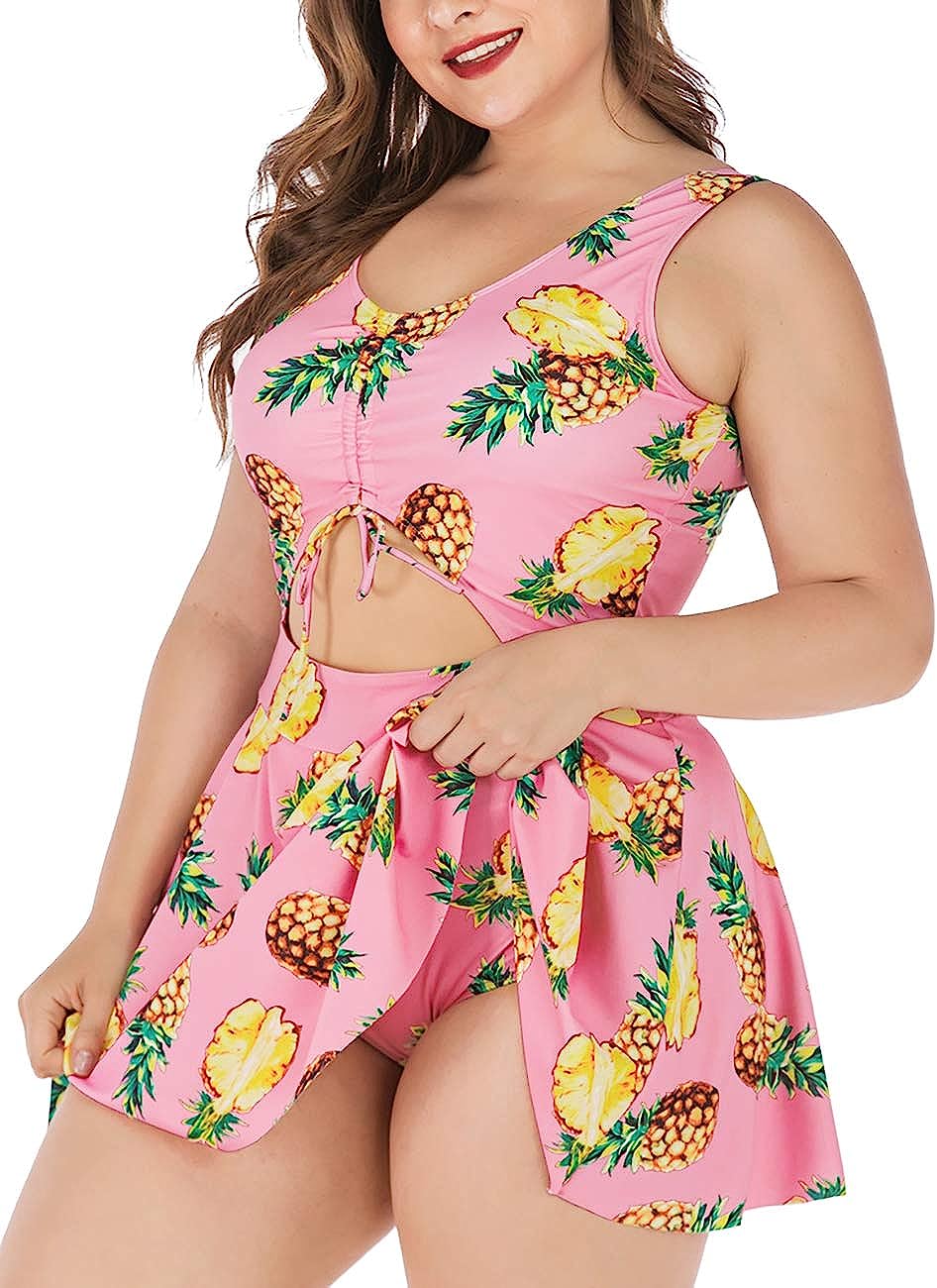 Hot Sale Plus Size Tankini Swimsuits for Women Two Piece Swim Dress Flare Flowy Bathing Suits