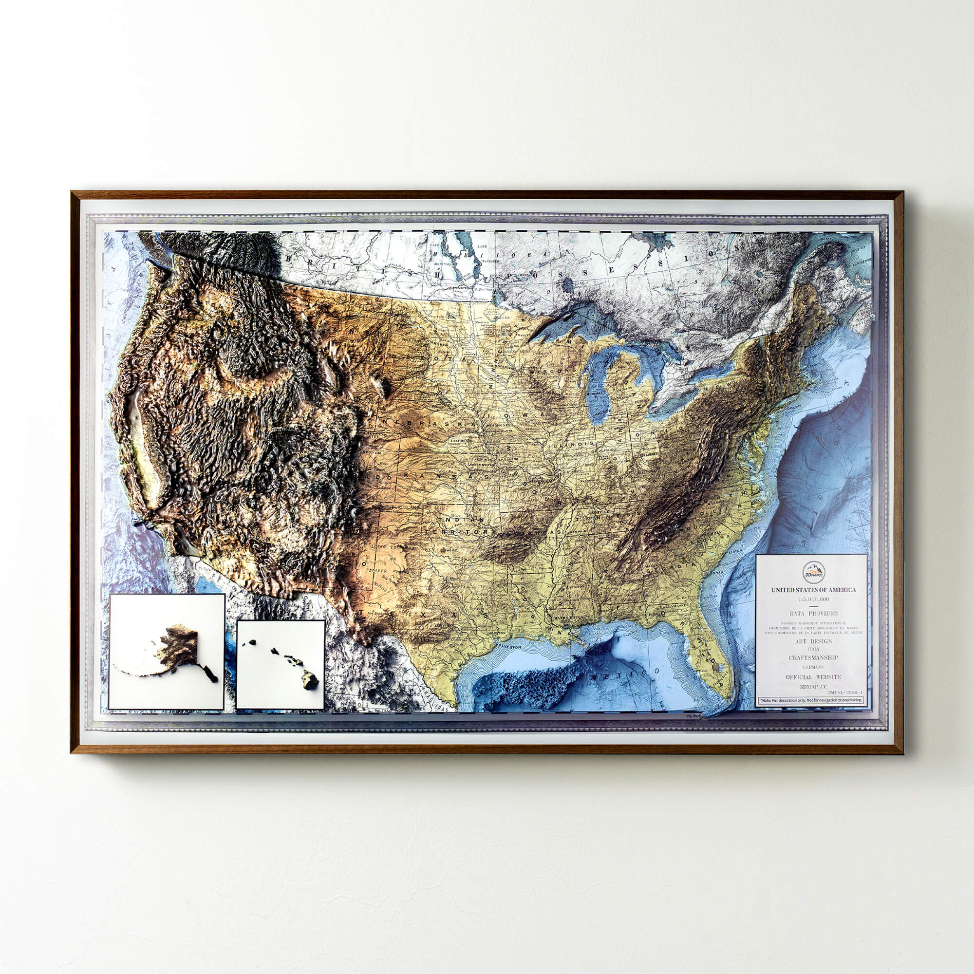 3D Raised Relief USA Topographic Map Wall Art, Vintage Style United St