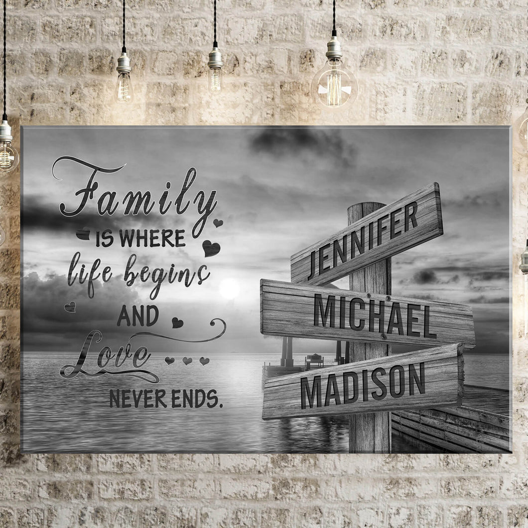 Coast Sunset  Where Life Begins And Love Never Ends Multi-Names Premium Canvas Poster