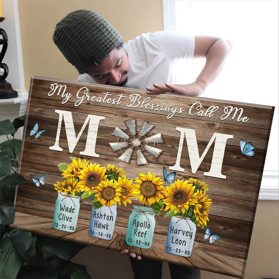 Personalized Gift For Mom My Greatest Blessings Call Me Mom Premium Canvas