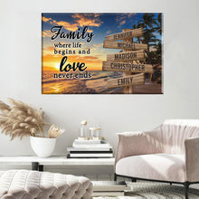 Load image into Gallery viewer, Beach Palm Tree Color  Where Life Begins And Love Never Ends Multi-Names Premium Canvas
