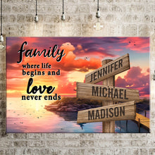 Load image into Gallery viewer, Coast Dusk Color  Where Life Begins And Love Never Ends Multi-Names Premium Canvas Poster
