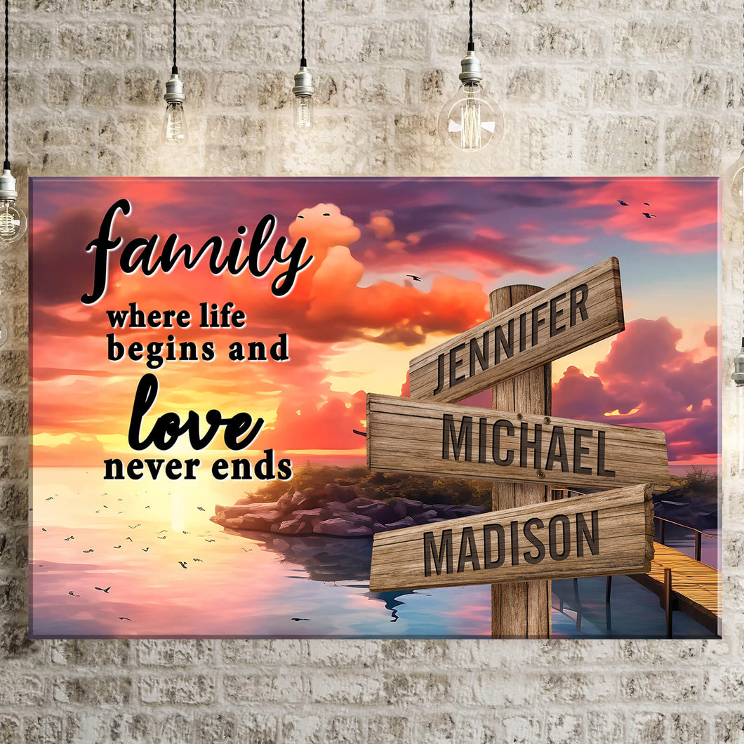 Coast Dusk Color  Where Life Begins And Love Never Ends Multi-Names Premium Canvas Poster