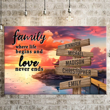 Load image into Gallery viewer, Coast Dusk Color  Where Life Begins And Love Never Ends Multi-Names Premium Canvas Poster
