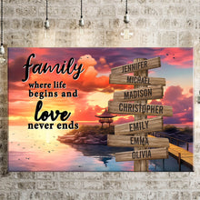 Load image into Gallery viewer, Coast Dusk Color  Where Life Begins And Love Never Ends Multi-Names Premium Canvas Poster
