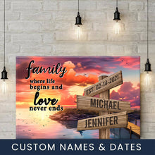 Load image into Gallery viewer, Coast Dusk Color  Where Life Begins And Love Never Ends Multi-Names Premium Canvas Poster
