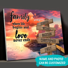 Load image into Gallery viewer, Coast Dusk Color  Where Life Begins And Love Never Ends Multi-Names Premium Canvas Poster
