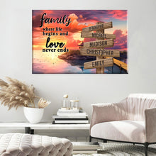 Load image into Gallery viewer, Coast Dusk Color  Where Life Begins And Love Never Ends Multi-Names Premium Canvas
