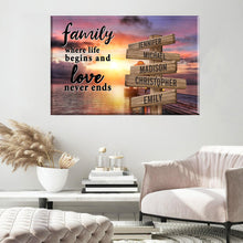 Load image into Gallery viewer, Coast Sunset Color  Where Life Begins And Love Never Ends Multi-Names Premium Canvas
