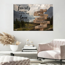 Load image into Gallery viewer, Mountain Range Color  Where Life Begins And Love Never Ends Multi-Names Premium Canvas
