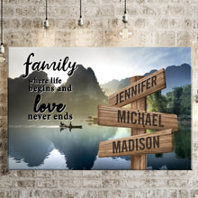 Load image into Gallery viewer, Mountain River Color  Where Life Begins And Love Never Ends Multi-Names Premium Canvas
