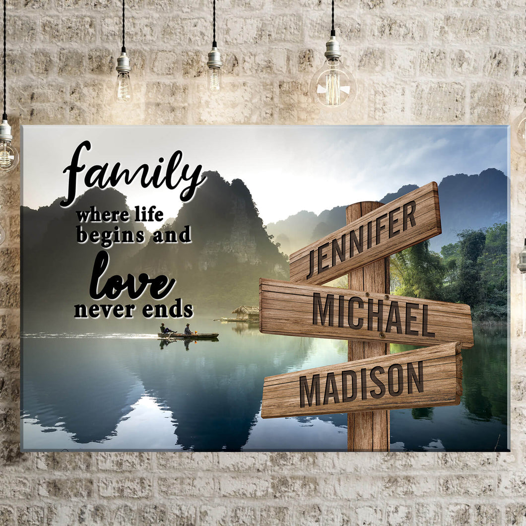 Mountain River Color  Where Life Begins And Love Never Ends Multi-Names Premium Canvas Poster