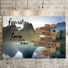 Load image into Gallery viewer, Mountain River Color  Where Life Begins And Love Never Ends Multi-Names Premium Canvas Poster
