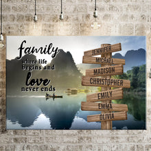 Load image into Gallery viewer, Mountain River Color  Where Life Begins And Love Never Ends Multi-Names Premium Canvas
