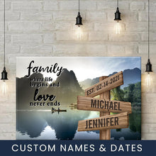 Load image into Gallery viewer, Mountain River Color  Where Life Begins And Love Never Ends Multi-Names Premium Canvas Poster
