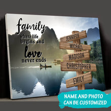 Load image into Gallery viewer, Mountain River Color  Where Life Begins And Love Never Ends Multi-Names Premium Canvas Poster
