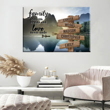 Load image into Gallery viewer, Mountain River Color  Where Life Begins And Love Never Ends Multi-Names Premium Canvas
