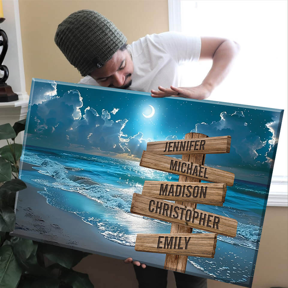 Ocean Night Beach Color Multi-Names Premium Canvas