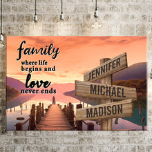 Load image into Gallery viewer, Riverside at Dusk Color  Where Life Begins And Love Never Ends Multi-Names Premium Canvas
