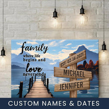 Load image into Gallery viewer, Sunshine Pier Color  Where Life Begins And Love Never Ends Multi-Names Premium Canvas
