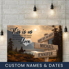 Load image into Gallery viewer, Surrounded by Mountains Color Personalized &quot;THIS IS US&quot; Multi-Names Premium Canvas
