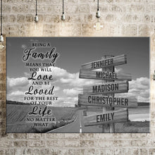 Load image into Gallery viewer, Country Road  &quot;Being A Family Means You Will Love And Be Loved&quot; Multi-Names Premium Canvas Poster
