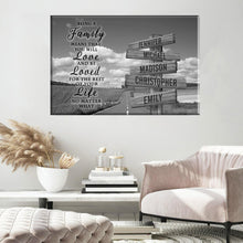 Load image into Gallery viewer, Country Road  &quot;Being A Family Means You Will Love And Be Loved&quot; Multi-Names Premium Canvas Poster
