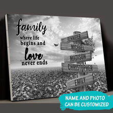 Load image into Gallery viewer, Love Tree   Where Life Begins And Love Never Ends Multi-Names Premium Canvas
