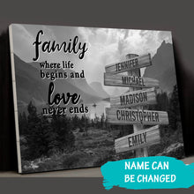 Load image into Gallery viewer, Mountain Range  Where Life Begins And Love Never Ends Multi-Names Premium Canvas Poster
