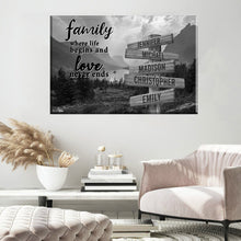 Load image into Gallery viewer, Mountain Range  Where Life Begins And Love Never Ends Multi-Names Premium Canvas Poster
