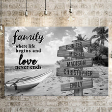 Load image into Gallery viewer, Summer Beach  Where Life Begins And Love Never Ends Multi-Names Premium Canvas
