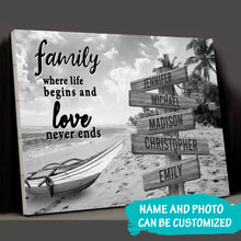 Load image into Gallery viewer, Summer Beach  Where Life Begins And Love Never Ends Multi-Names Premium Canvas
