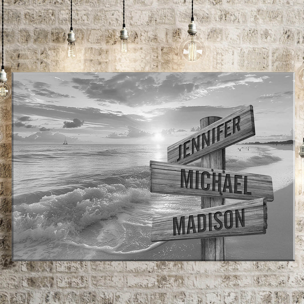 Sunrise And Beach Multi-Names Premium Canvas Poster