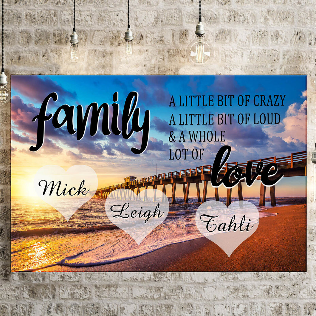 Personalized Family Color Ocean Pier Multi-Names Premium Canvas Poster