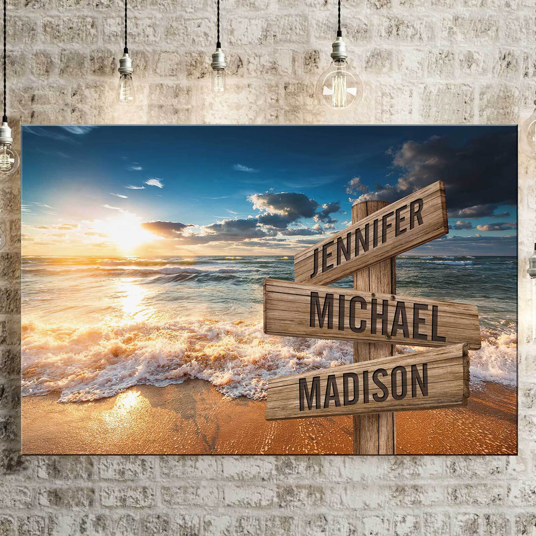 Ocean Sunset Color Multi-Names Premium Canvas Poster