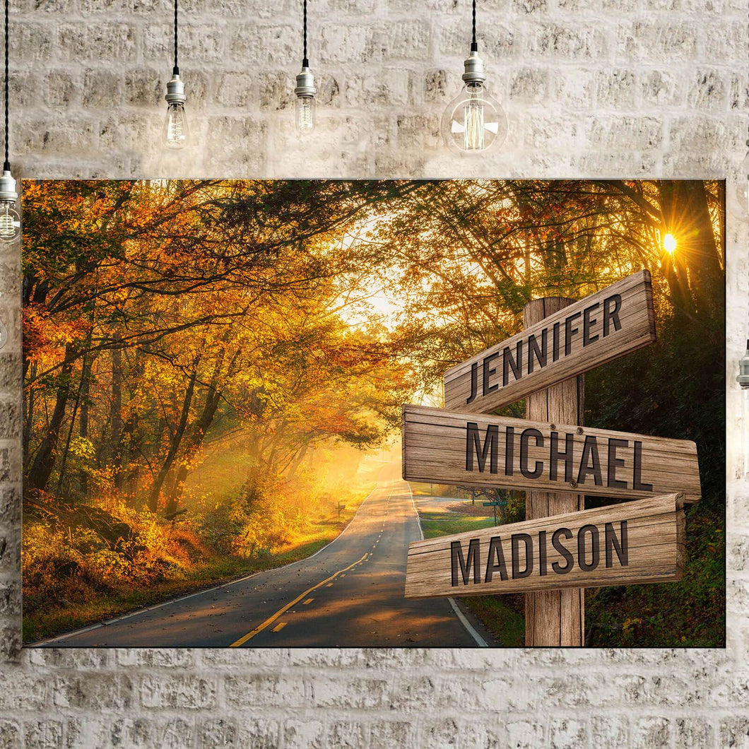 Autumn Road Color Multi-Names Premium Canvas Poster