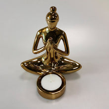 Load image into Gallery viewer, Gold Yoga Pose Statue, Woman Yoga Figurine, Modern Yoga Sculpture , Tealight Candle Holder, Meditation Yoga Figurine
