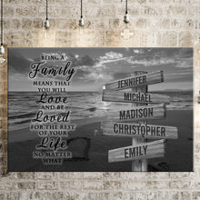 Load image into Gallery viewer, Sunset Beach &quot;Being A Family Means You Will Love And Be Loved&quot; Multi-Names Premium Canvas Poster
