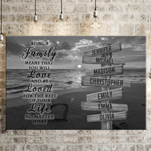 Load image into Gallery viewer, Sunset Beach &quot;Being A Family Means You Will Love And Be Loved&quot; Multi-Names Premium Canvas Poster
